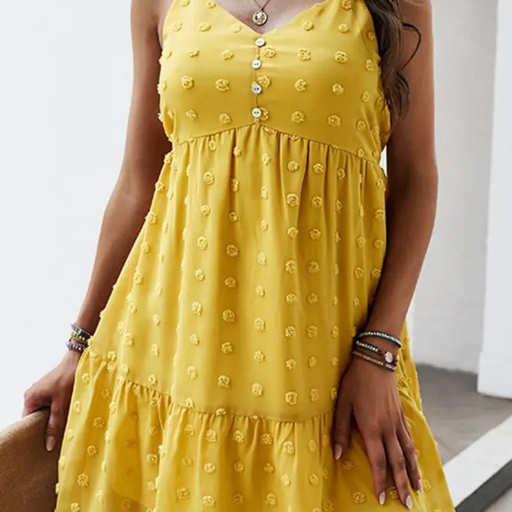 NWOT Polka V Neck Sleeveless Ruffle Dress